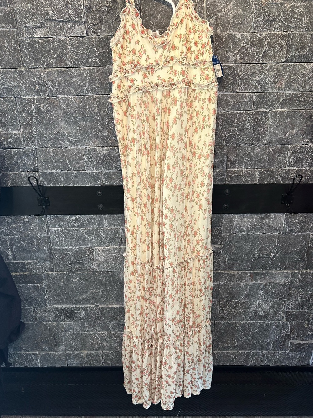 Arizona Jean Company Cream Maxi Dress with Pink Floral Print